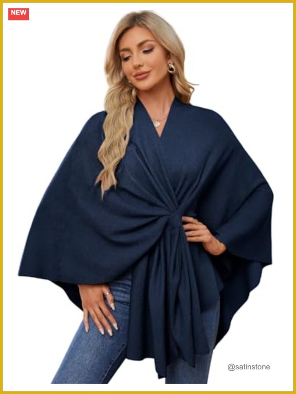 Elegant Open Front Poncho Shawl Wrap Sweater Rayon Blend